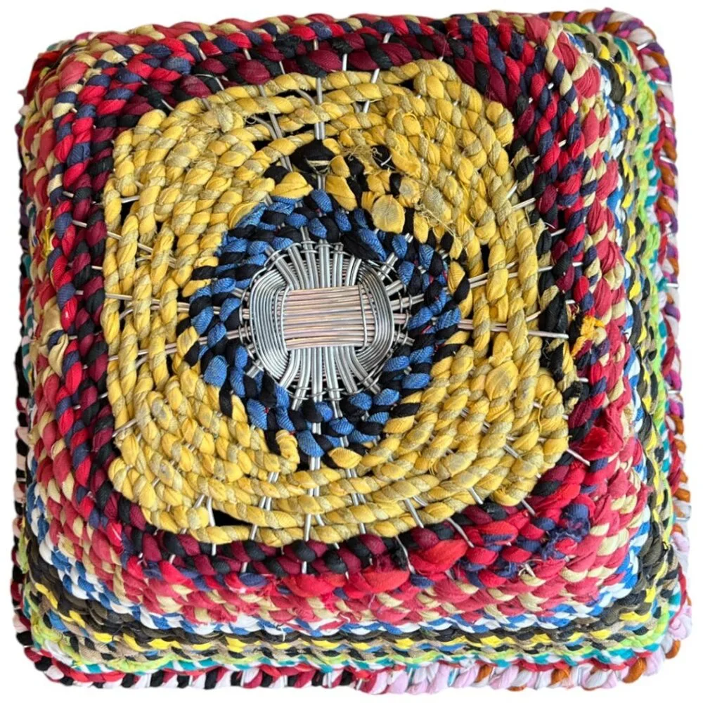 Colorful Jute-Covered Wire Square Storage Basket | Made in India Boho 10.5